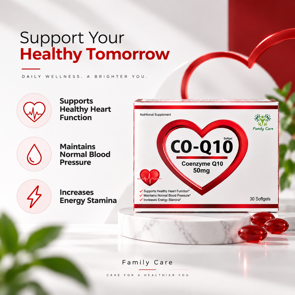 FamilyCare CoQ10 50mg Softgels | Coenzyme Q10 Supplement – 30 Softgels