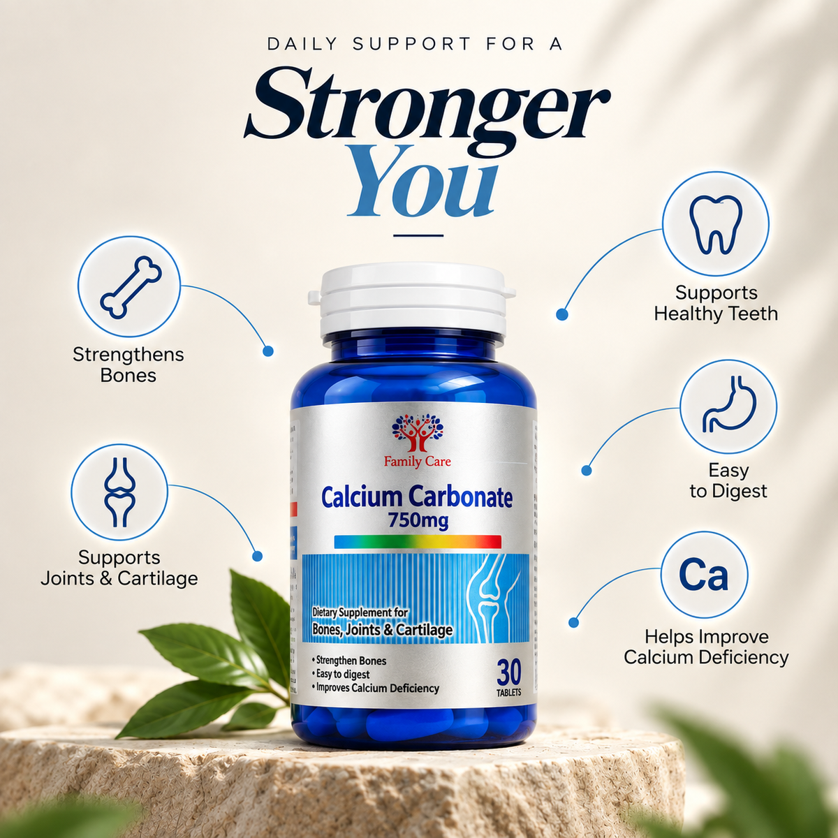 Family Care Calcium Carbonate 750mg | 30 Tablets